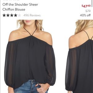 1STATE black chiffon cold shoulder blouse